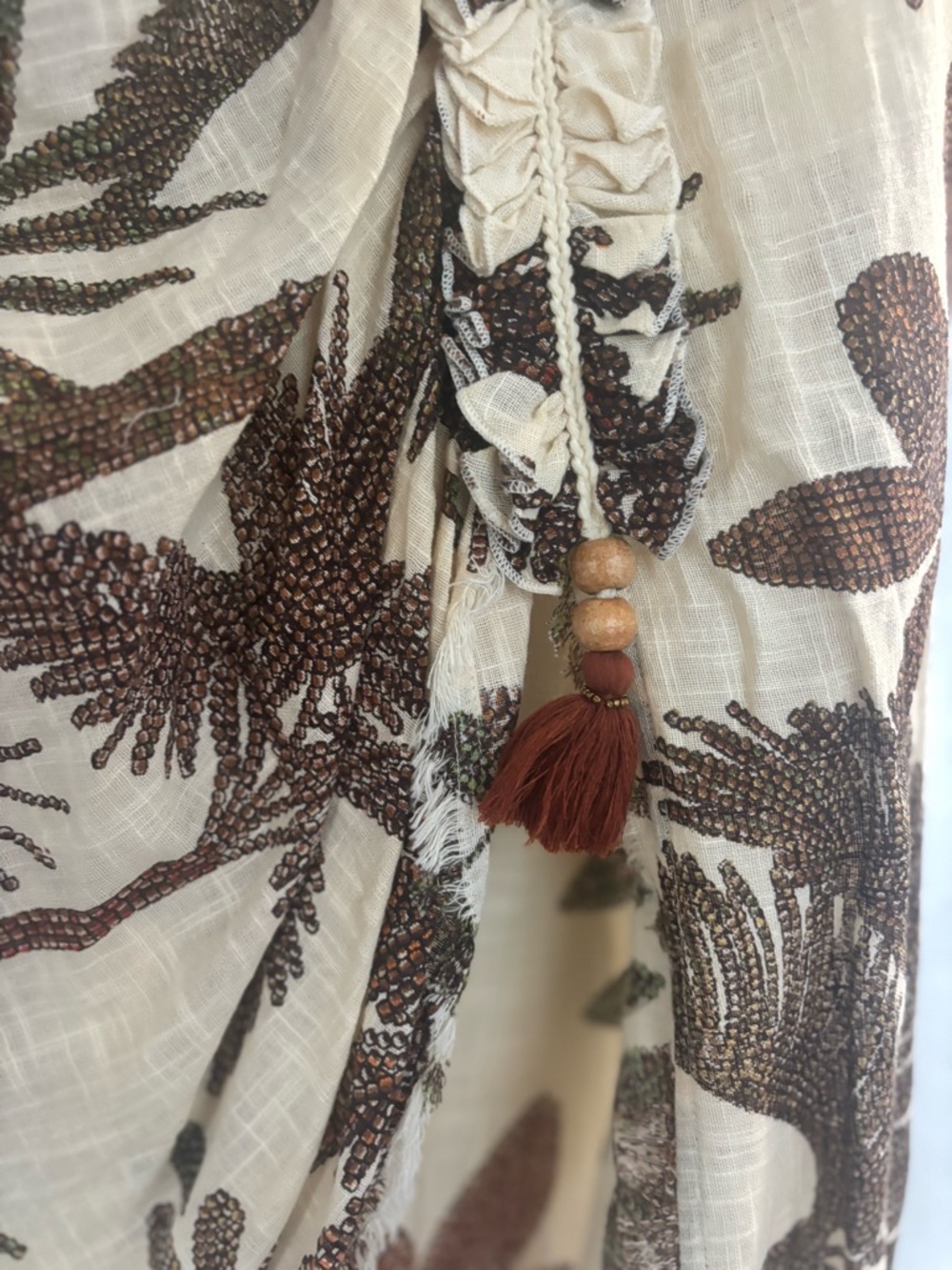 One-Shoulder Cream and Brown Tropical Skirt Set - Picture 7 of 10